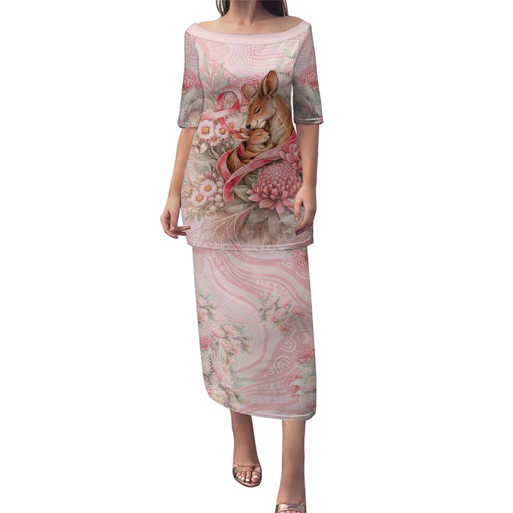Personalised Breast Cancer Awareness Puletasi Mother Kangaroo And Ribbon Hope
