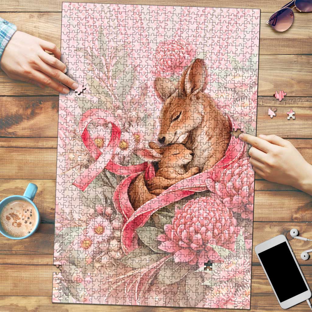 Breast Cancer Awareness Puzzle Mother Kangaroo And Ribbon Hope