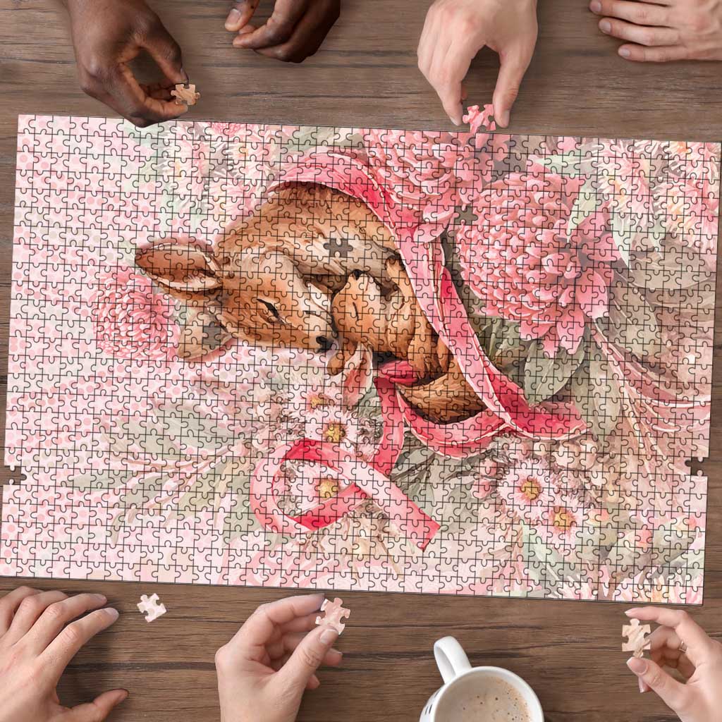 Breast Cancer Awareness Puzzle Mother Kangaroo And Ribbon Hope