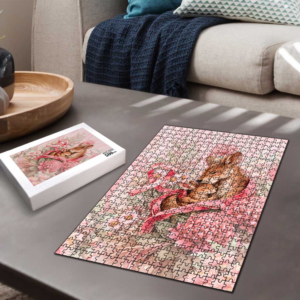 Breast Cancer Awareness Puzzle Mother Kangaroo And Ribbon Hope
