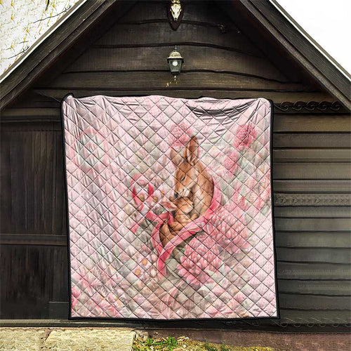 Breast Cancer Awareness Quilt Mother Kangaroo And Ribbon Hope