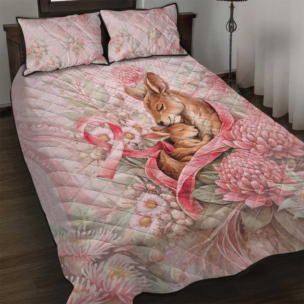 Breast Cancer Awareness Quilt Bed Set Mother Kangaroo And Ribbon Hope