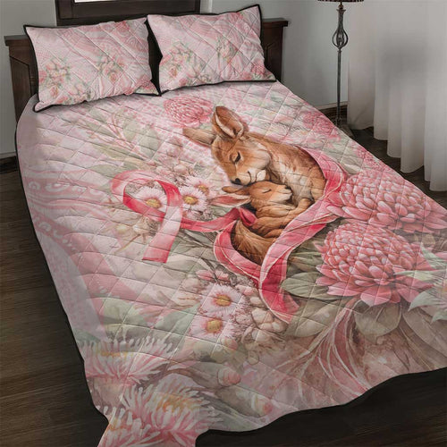 Breast Cancer Awareness Quilt Bed Set Mother Kangaroo And Ribbon Hope