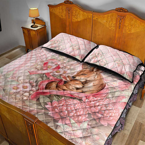 Breast Cancer Awareness Quilt Bed Set Mother Kangaroo And Ribbon Hope