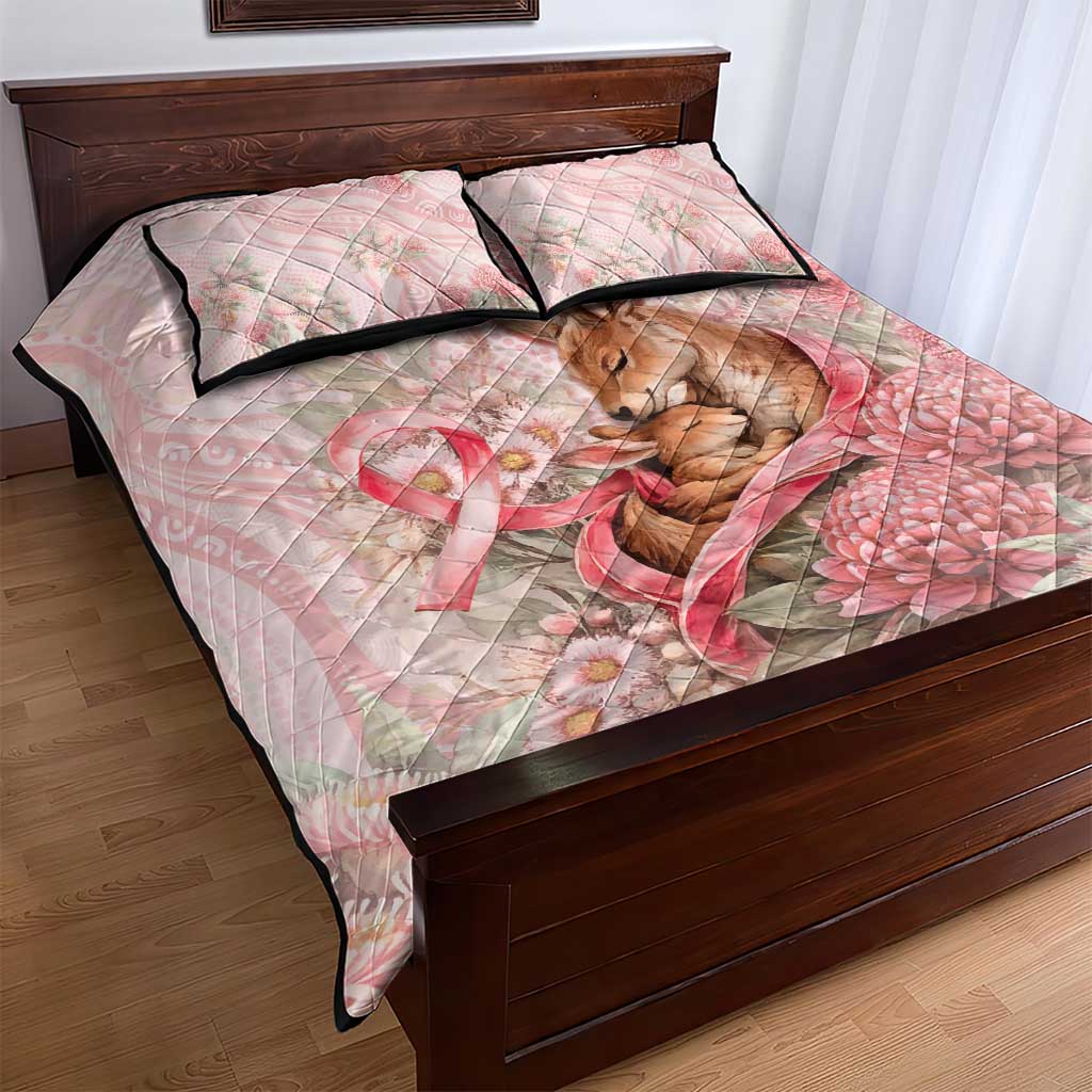 Breast Cancer Awareness Quilt Bed Set Mother Kangaroo And Ribbon Hope