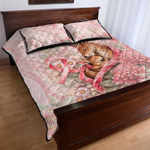 Breast Cancer Awareness Quilt Bed Set Mother Kangaroo And Ribbon Hope