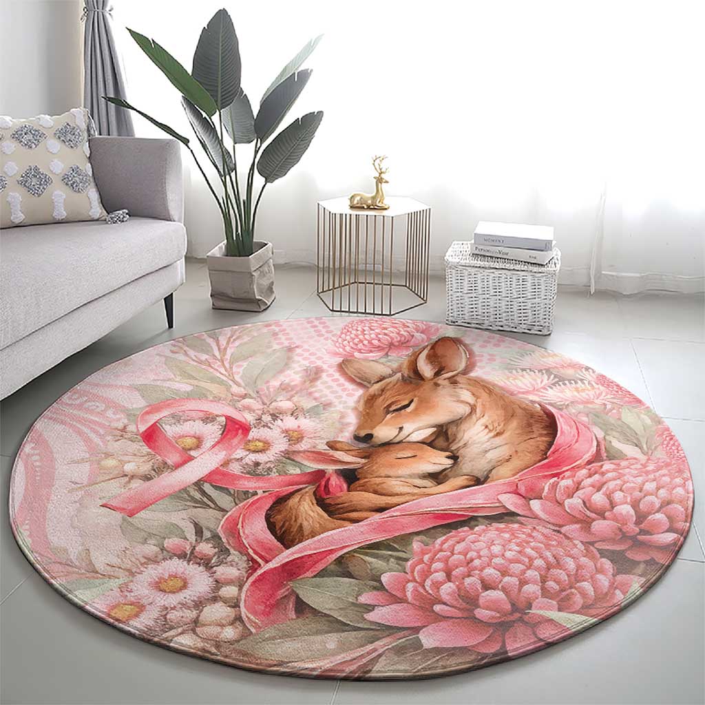 Breast Cancer Awareness Round Carpet Mother Kangaroo And Ribbon Hope