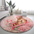 Breast Cancer Awareness Round Carpet Mother Kangaroo And Ribbon Hope