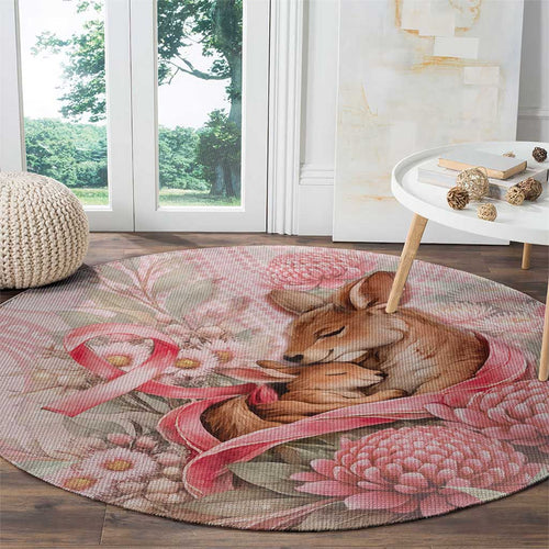 Breast Cancer Awareness Round Carpet Mother Kangaroo And Ribbon Hope