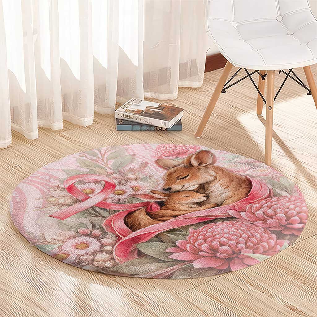 Breast Cancer Awareness Round Carpet Mother Kangaroo And Ribbon Hope