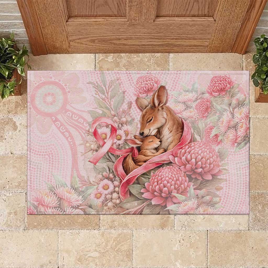 Breast Cancer Awareness Rubber Doormat Mother Kangaroo And Ribbon Hope