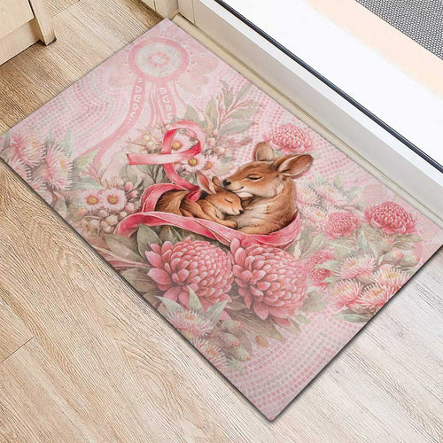 Breast Cancer Awareness Rubber Doormat Mother Kangaroo And Ribbon Hope