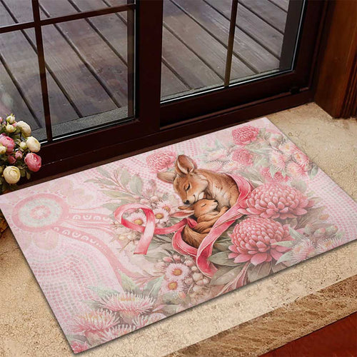 Breast Cancer Awareness Rubber Doormat Mother Kangaroo And Ribbon Hope