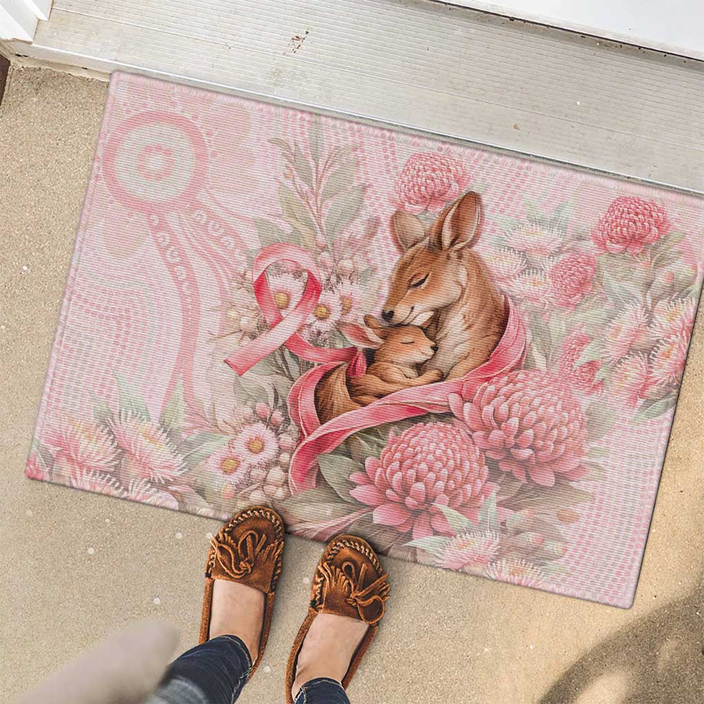 Breast Cancer Awareness Rubber Doormat Mother Kangaroo And Ribbon Hope