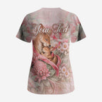 Personalised Breast Cancer Awareness Scrub Top Mother Kangaroo And Ribbon Hope