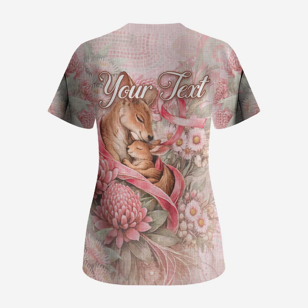 Personalised Breast Cancer Awareness Scrub Top Mother Kangaroo And Ribbon Hope
