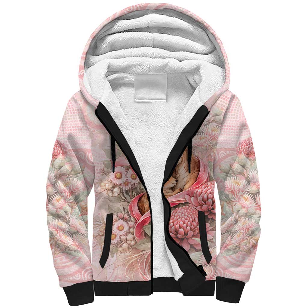Personalised Breast Cancer Awareness Sherpa Hoodie Mother Kangaroo And Ribbon Hope