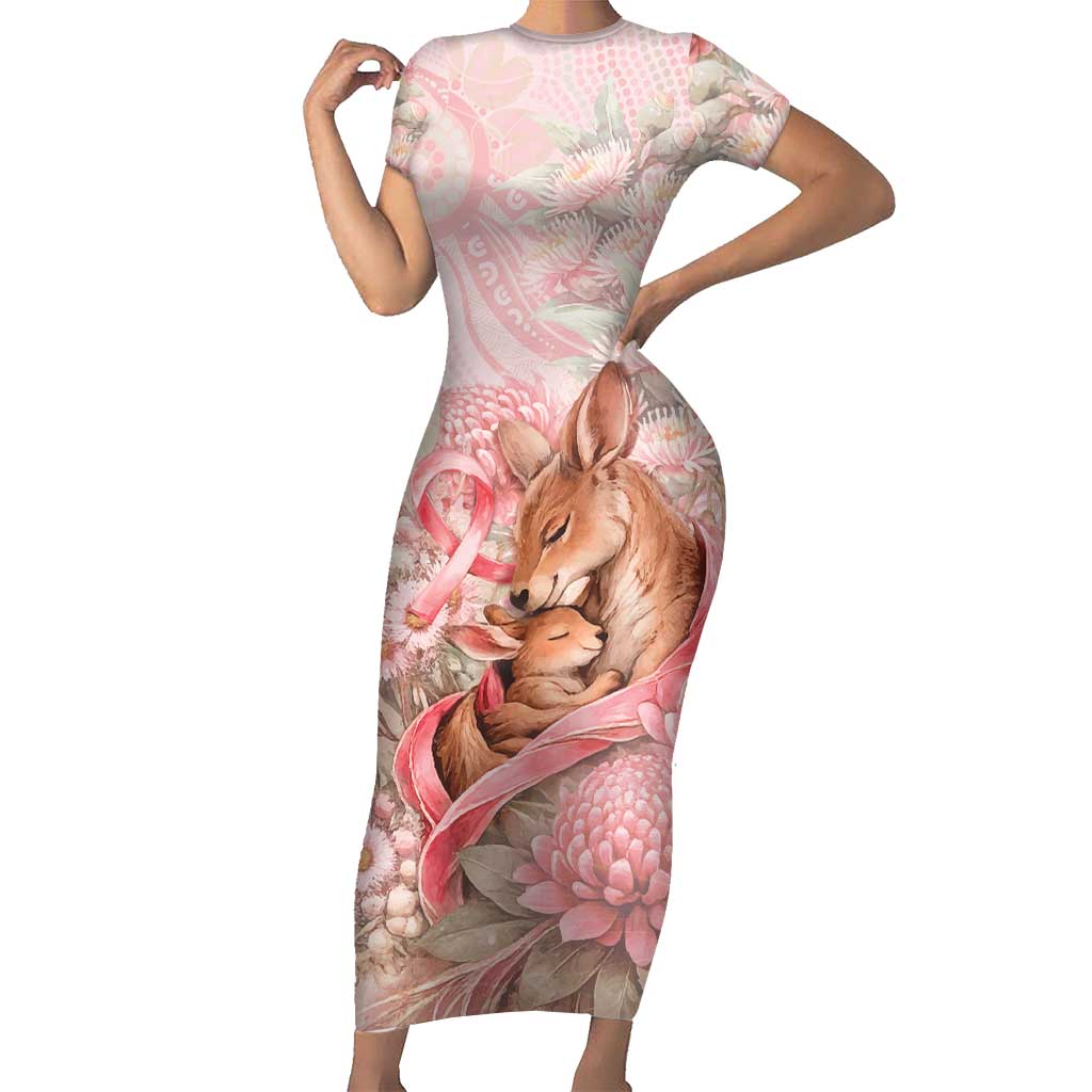 Personalised Breast Cancer Awareness Short Sleeve Bodycon Dress Mother Kangaroo And Ribbon Hope