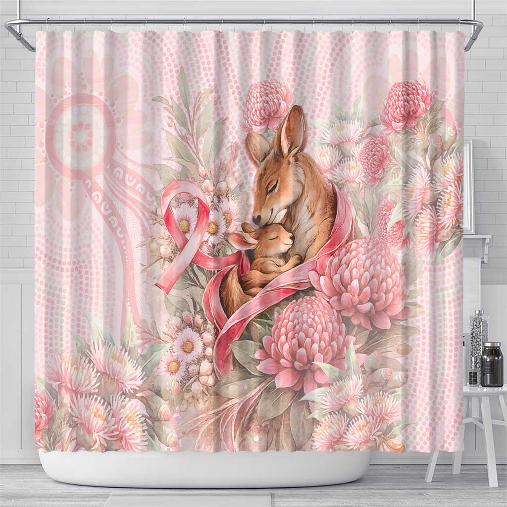 Breast Cancer Awareness Shower Curtain Mother Kangaroo And Ribbon Hope