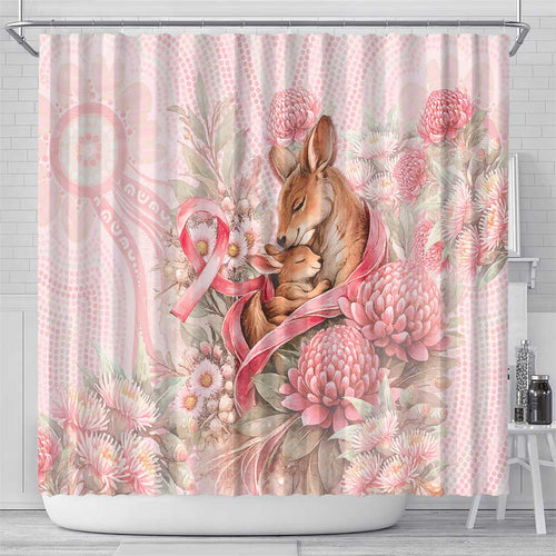 Breast Cancer Awareness Shower Curtain Mother Kangaroo And Ribbon Hope