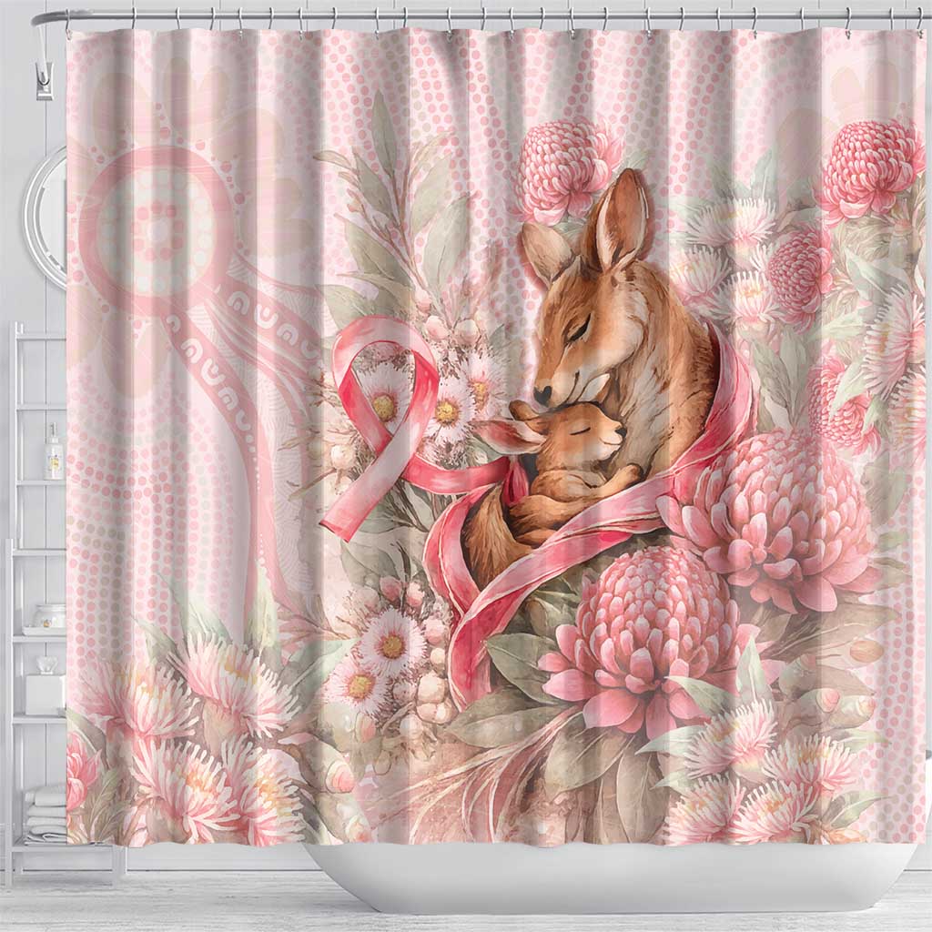 Breast Cancer Awareness Shower Curtain Mother Kangaroo And Ribbon Hope