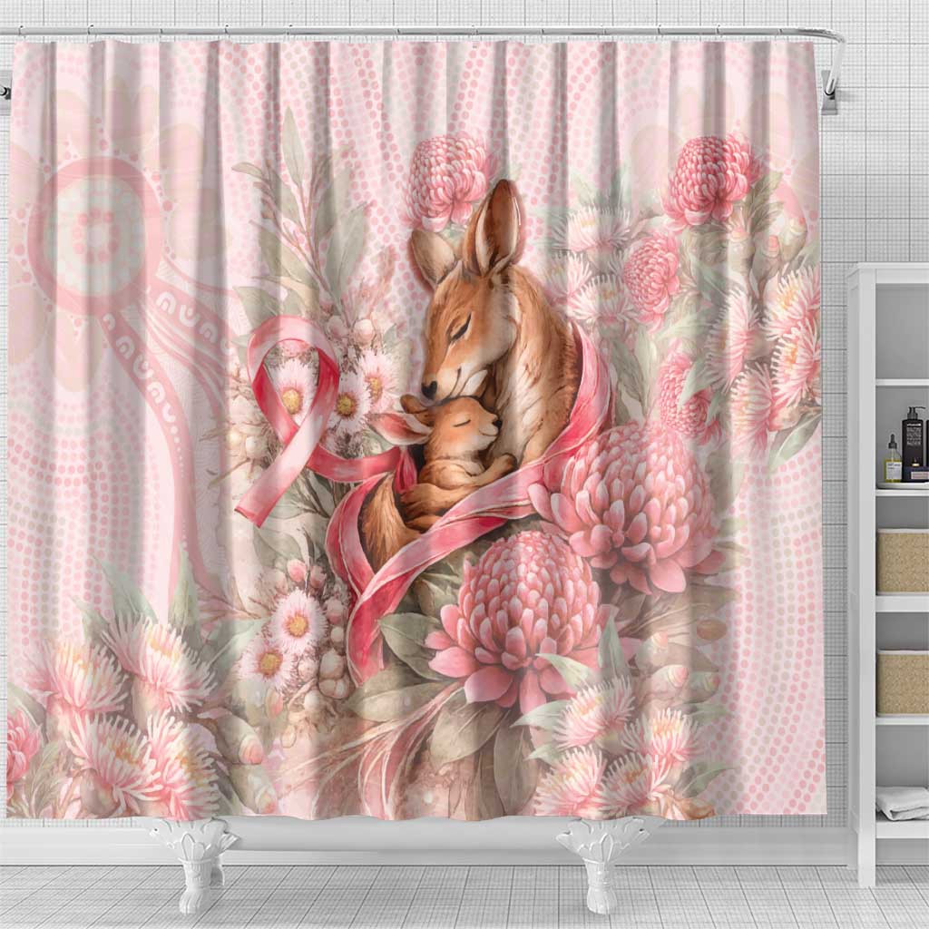 Breast Cancer Awareness Shower Curtain Mother Kangaroo And Ribbon Hope