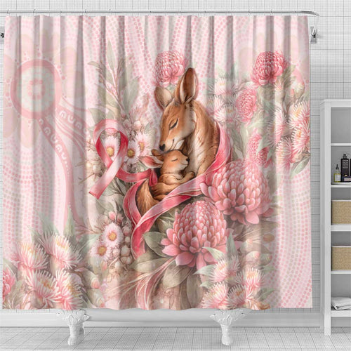 Breast Cancer Awareness Shower Curtain Mother Kangaroo And Ribbon Hope