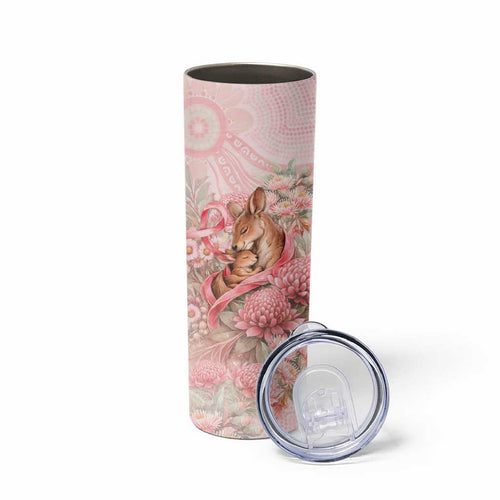 Personalised Breast Cancer Awareness Skinny Tumbler Mother Kangaroo And Ribbon Hope