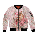 Personalised Breast Cancer Awareness Sleeve Zip Bomber Jacket Mother Kangaroo And Ribbon Hope