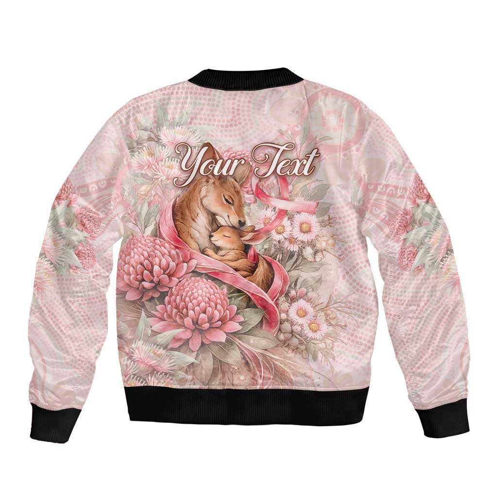 Personalised Breast Cancer Awareness Sleeve Zip Bomber Jacket Mother Kangaroo And Ribbon Hope