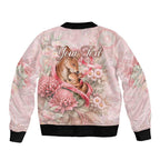 Personalised Breast Cancer Awareness Sleeve Zip Bomber Jacket Mother Kangaroo And Ribbon Hope