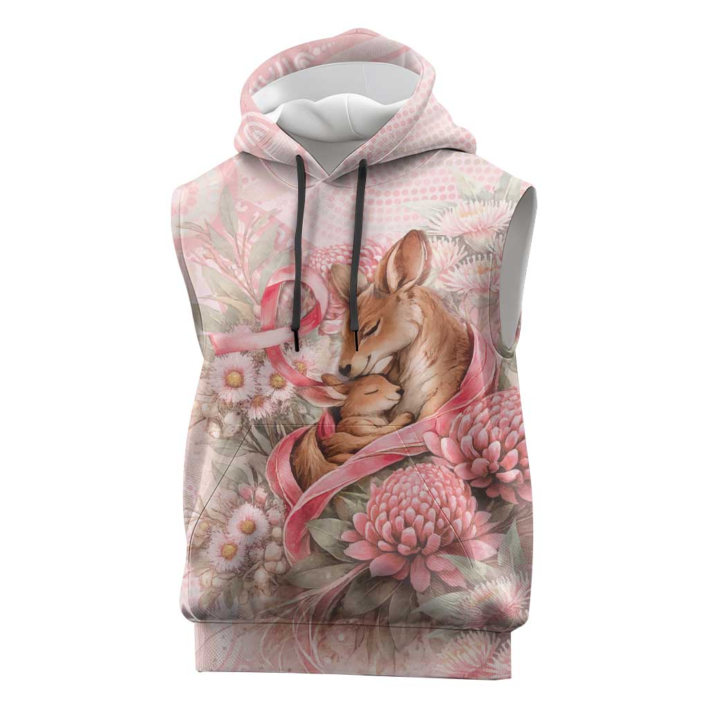 Personalised Breast Cancer Awareness Sleeveless Hoodie Mother Kangaroo And Ribbon Hope