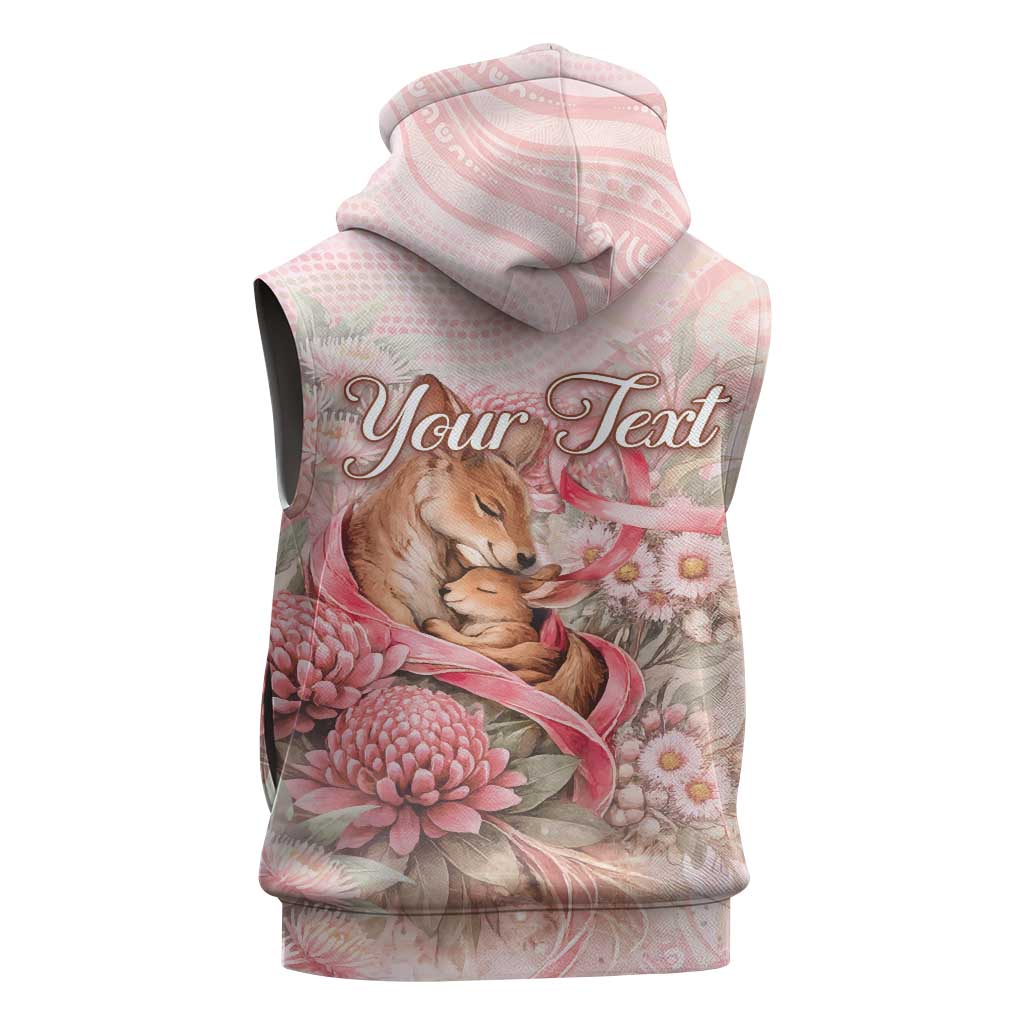 Personalised Breast Cancer Awareness Sleeveless Hoodie Mother Kangaroo And Ribbon Hope