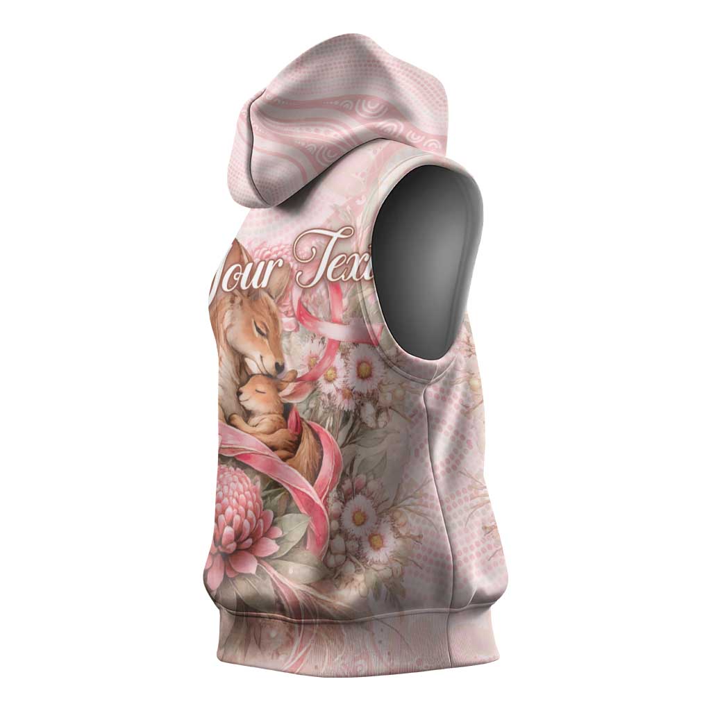 Personalised Breast Cancer Awareness Sleeveless Hoodie Mother Kangaroo And Ribbon Hope