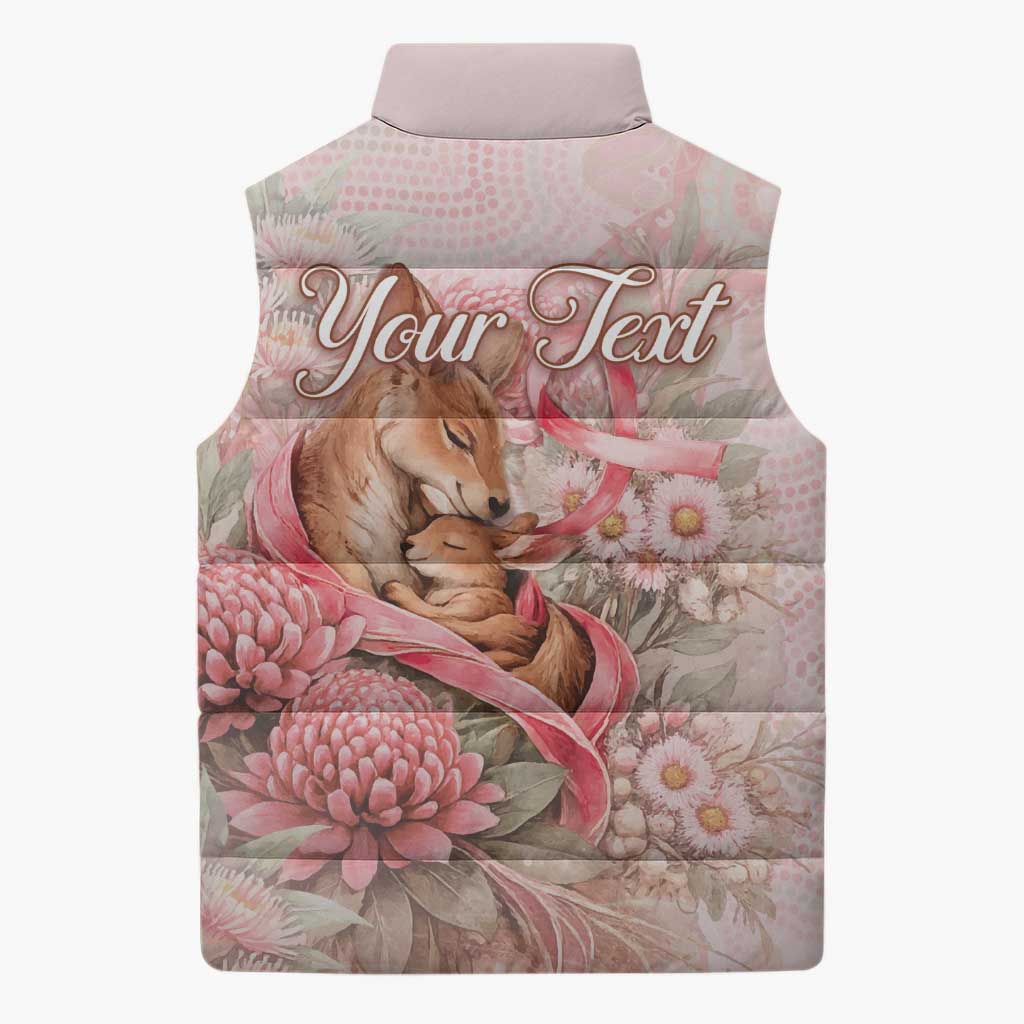 Personalised Breast Cancer Awareness Sleeveless Puffer Jacket Mother Kangaroo And Ribbon Hope