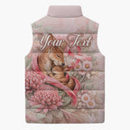 Personalised Breast Cancer Awareness Sleeveless Puffer Jacket Mother Kangaroo And Ribbon Hope