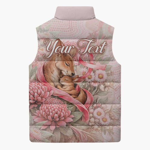 Personalised Breast Cancer Awareness Sleeveless Puffer Jacket Mother Kangaroo And Ribbon Hope