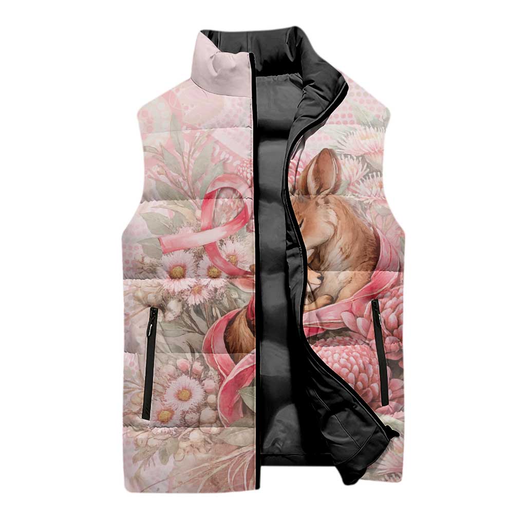 Personalised Breast Cancer Awareness Sleeveless Puffer Jacket Mother Kangaroo And Ribbon Hope