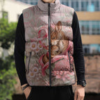 Personalised Breast Cancer Awareness Sleeveless Puffer Jacket Mother Kangaroo And Ribbon Hope