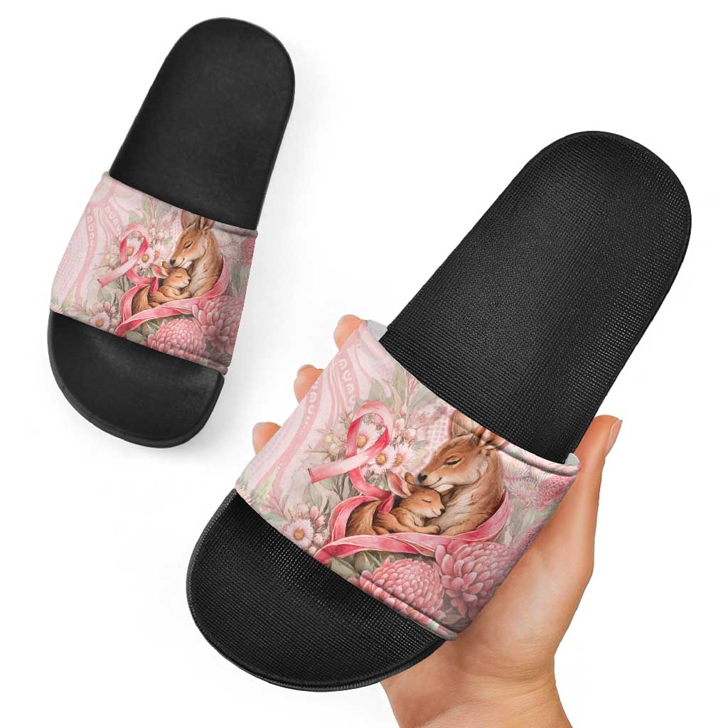 Breast Cancer Awareness Slide Sandals Mother Kangaroo And Ribbon Hope