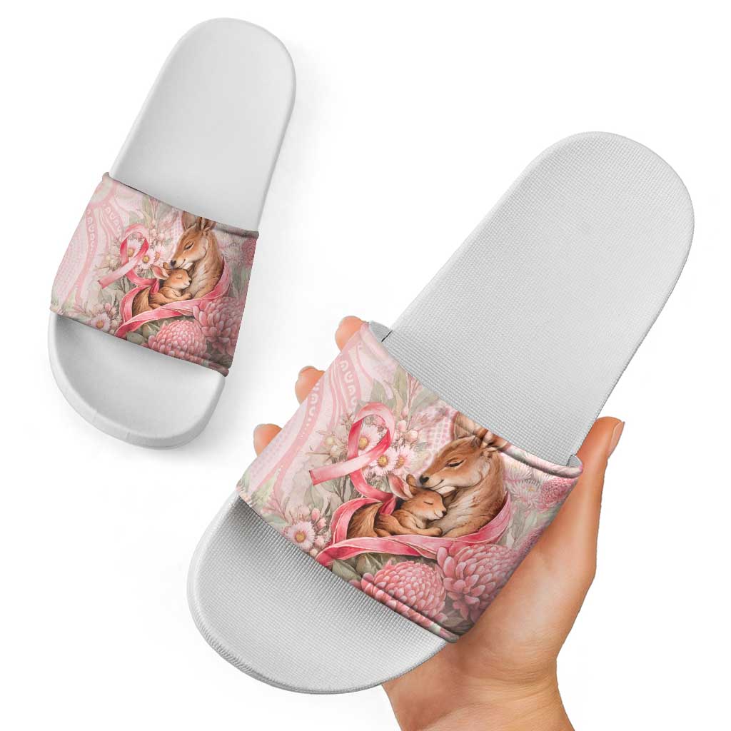 Breast Cancer Awareness Slide Sandals Mother Kangaroo And Ribbon Hope