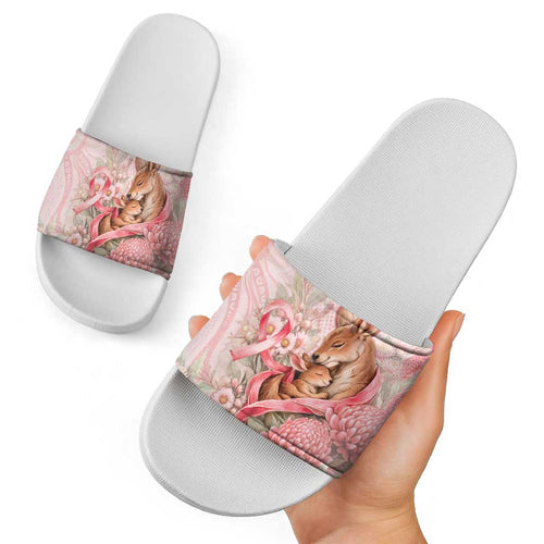 Breast Cancer Awareness Slide Sandals Mother Kangaroo And Ribbon Hope