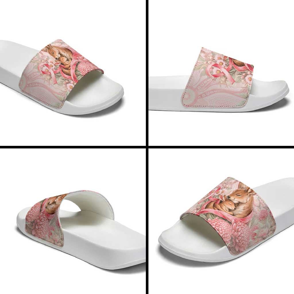 Breast Cancer Awareness Slide Sandals Mother Kangaroo And Ribbon Hope