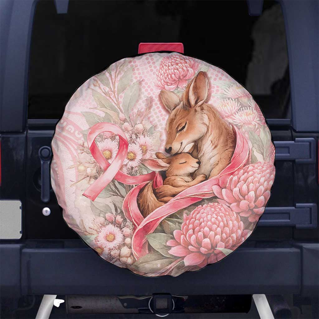 Breast Cancer Awareness Spare Tire Cover Mother Kangaroo And Ribbon Hope