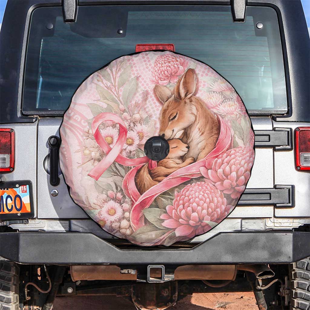Breast Cancer Awareness Spare Tire Cover Mother Kangaroo And Ribbon Hope