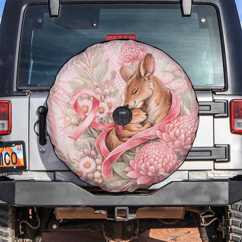 Breast Cancer Awareness Spare Tire Cover Mother Kangaroo And Ribbon Hope