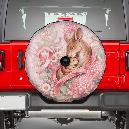 Breast Cancer Awareness Spare Tire Cover Mother Kangaroo And Ribbon Hope