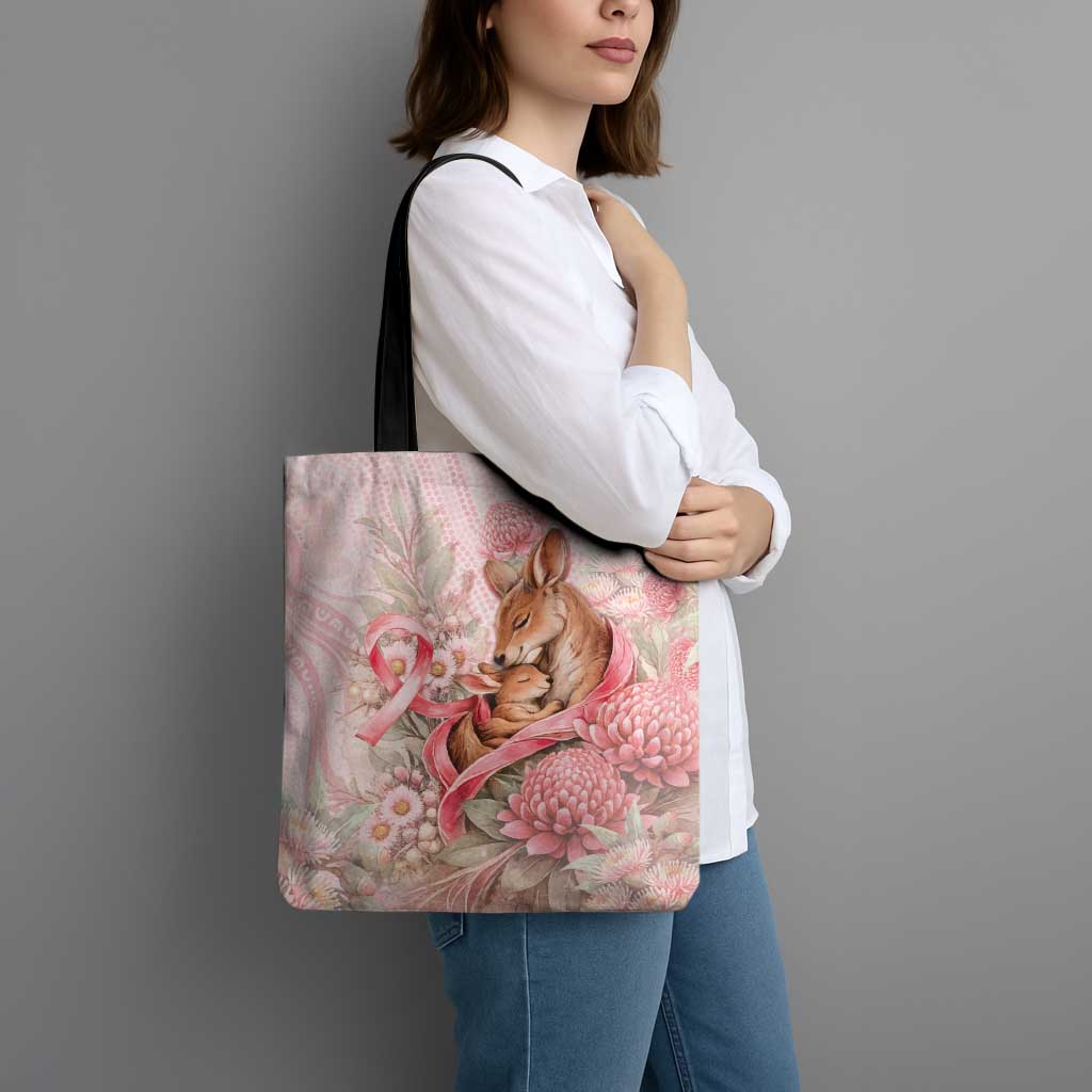 Breast Cancer Awareness Tote Bag Mother Kangaroo And Ribbon Hope