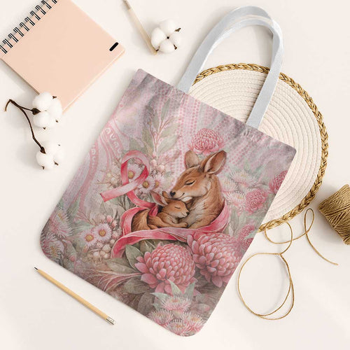 Breast Cancer Awareness Tote Bag Mother Kangaroo And Ribbon Hope
