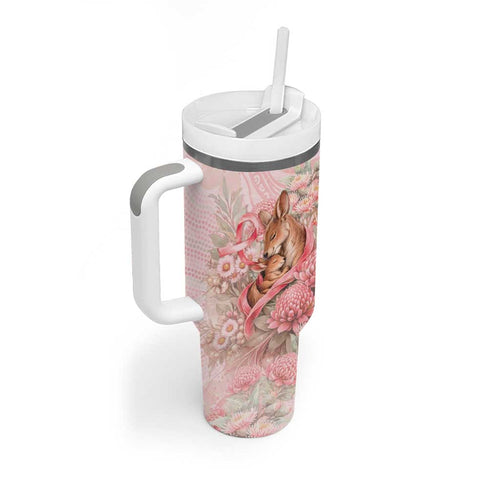 Personalised Breast Cancer Awareness Tumbler With Handle Mother Kangaroo And Ribbon Hope